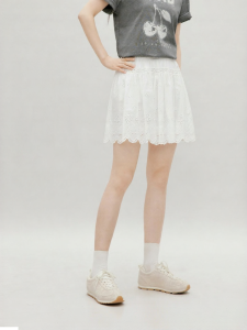 HOPESHOW | Cotton Lace Wave Edge Sweet A-line White Skirt