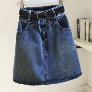 Retro Hong Kong Style High Waist A-Line Mini Skirt Womens Summer New Fashion Slimming Versatile Denim Skirts