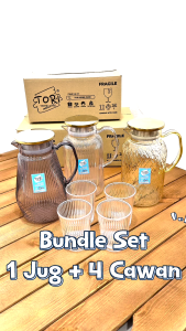 TORI HOME CARE™ PC Water Pitcher 1.5L Set with 4 Cups | Acrylic Clear Water Jug & MUG Set| Jug Air Set Cawan