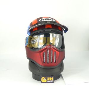 Helm Cakil HBC Captain America Red Maroon + Inner Visor | Helm Retro | Full Face | Jual Helm