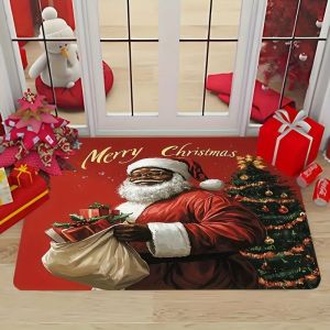 VIKAMA Black Santa Claus Door Mat Merry Christmas Print Non Slip Rug For Entryway Front Door Indoor Outdoor Cultural Decor