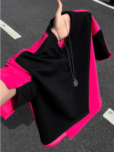 ZHUOCAN | Color-blocked Irregular Loose T-shirt
