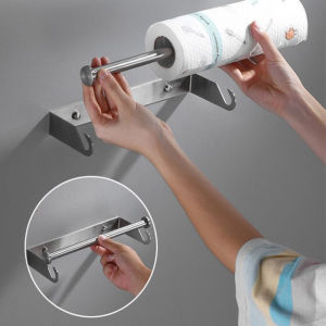 Stainless Steel Kitchen Paper Towel Holder No Punching Paper Roll Holder Cling Film Hanger Storage Rack