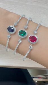 10K Gold Lab Grown Oval Shaped Gemstone Diamond Bangle