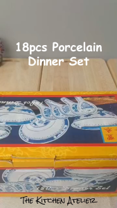 18pcs Blue & White Porcelain Dinner Set – Ancient Chinese House Design | Bowls Spoons & Chopsticks