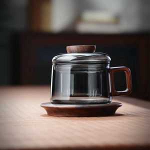 Office Use High Borosilicate Glass Tea Cup Black Coffee Cup Tea Water Separation Durable Heat Resistant Water Cup for Business