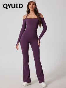 QYUED | Bộ Đồ Yoga Quyến Rũ Dáng Off-shoulder Có Dây Đai Đôi Quần Xòe Và Lót Ngực Có Thể Tháo Rời