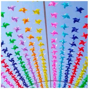 Windmill Decoration Outdoor Rotate Kindergarten Little Windmill Scenic Spot Hanging Plastic Windmill String Pinwheel