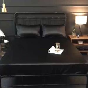 Abraca Dabra 4 in 1 Fitted Bedsheet Set Cooling Soft Plain Satin Silk Bed Sheet Single/Queen/King size Pillowcase and Bolster case