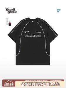 Loose Cotton Short Sleeve T-Shirt Womens Summer Heavy-duty Splicing Pure Cotton Half-length Top Casual Style Letter Print