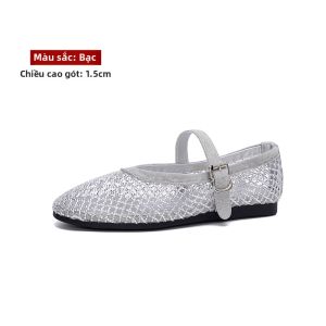 MIFEI | Dép Bệt Mary Jane Da Thở Có Đính Hạt Kim Cương