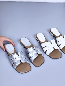 YOTO French Braided Slippers For Women Summer Dressy 3.5cm Hidden Wedge Flat Sandals for Outdoor Wear