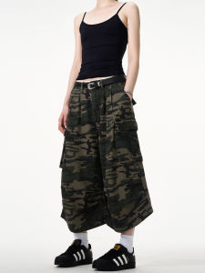 Vintage American Style Camouflage Loose Straight-Leg Cargo Shorts