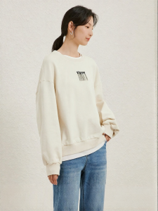 Yigue | Cotton Faux Two-Piece Loose Simple Casual Printed Crewneck Womens Sweatshirt