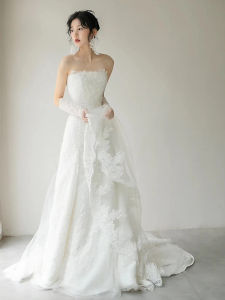 Elegant Lace Wedding Dress 2025 New Style Strapless Dreamy Fairy Tale Bride Main Dress Outing Light Veil Ceremony Gown