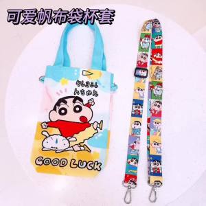 Bandai | Crayon Shin-chan Túi Đựng Cốc Bằng Vải Di Động Dây Đeo Ngang Túi Đựng Bình Nước Cho Bình Giữ Nhiệt Cà Phê Trà Sữa Ngoài Trời Mang Theo Túi