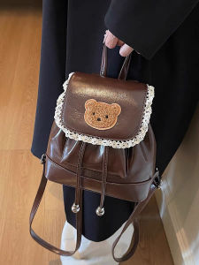 Cute Bear Mini Double Shoulder Bag Womens Commuter Backpack Versatile Trendy Soft Fabric Daily Use Lightweight Waterproof