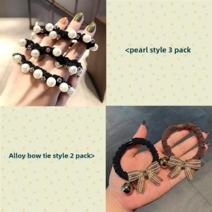 Pearl Hair Rope Bracelet Triangle Hair Accessories South Korea Minimalist Basic Hair Ring Black Candy Female Does Not Hurt Hair Tie Hair Rubber Band