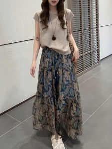 XUECAIQI | Summer Korean Sleeveless Knit T-Shirt Vintage Print Skirt Set Women