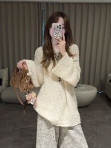 YUFUQING | French Style Off-Shoulder Hollow Long Sleeve Knitted Sweater Women Early Autumn New Lazy Style Loose Slim Cover Up Top