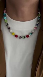 Ingemark | Ingemark Elegant Colorful Acrylic Beads Rhinestone Chokers Necklace for Men Exquisite Trendy Adjustable Chain Y2K Jewelry Gifts