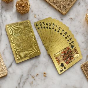 1 Set Matte Golden Dragon PVC Playing Cards Durable Hardened Deck for Valentines Day Christmas New Year Celebrations Party Game