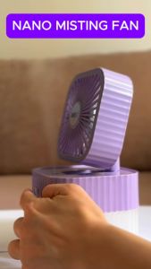 (3in1) Mini Air Cooler Desk Fan USB Rechargeable Nano Mist Spray Humidifier Purifier Cooler Fan Night Light Portable