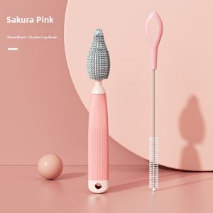 Silicone Bottle Brush Set 360 Degree Rotation Baby Nipple Straw Cleaning Brush Milk Bottle Cleaning Kit Infant Feeding Accessories