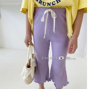 Summer Casual Cotton Elastic Waist Kids Pants Flared Legs Parent-Child Matching Wood Grain Edge Design New Arrival 2025