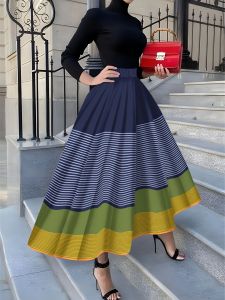 Printed Design Four season striped color block pattern skirt vacation style half skirt