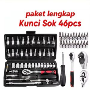 IMP.D213 46PCS Kunci Sok Set Socket Full Lengkap Socket Tool Kit Pas Ring Motor Kunci Socket Wrench Pas Sok Shock