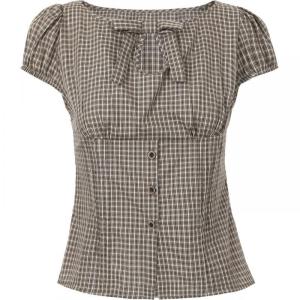 New French Style Plaid Waist-cinching Bubble Sleeve Shirt