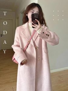 Double-Sided Cashmere Woolen Coat Womens Korean Style High-End Feelings Medium-Length Shoulder-Fitting Small Size Outerwear