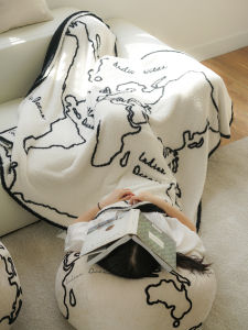 Thickened Knitted Double-sided Half-fleece Throw Blanket Coolercolour Original Map Black White Sofa Nap Towel Blanket Modern Simple Style Polyester Fiber