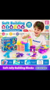MAMAX【SG Ready Stock】Soft Jelly Building Blocks 40 pcs Creative Building Fun For Ages 3+★Safe Rounded Corners✅Easy to Build✅Soft&Flexible✅Safe for Kids✅