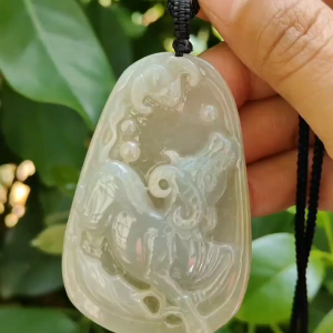 Buffalo & Bat Duo Pendants – Five Elements Balance Certified Type A Jadeite Hand-Refinished (Sku: pendant405 / pendant406)
