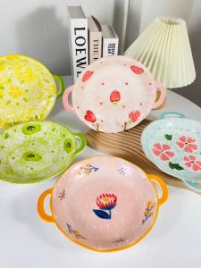 Blooming Flower Collection - 5 ลาย ชุดฟ้าล้างหู มีหู มีด้าม จานลายดอกไม้ รูปภาพสวย 8.25นิ้ว