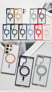 เคสโทรศัพท์ชาร์จไร้สายแบบแม่เหล็กโปร่งใส Samsung S25Ultra S24Ultra S25Plus S24Plus S24 S25 S23Ultra S23FE S23Plus S23 S22Ultra S22Plus S22 Magsafing Case คสกันกระแทกสำหรับชาร์จแม่เหล็กแบบ