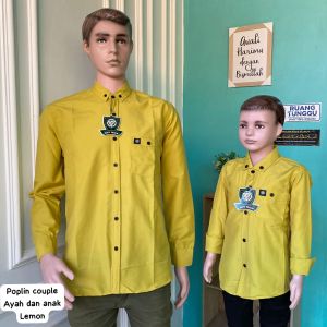 Kemeja polos ayah dan anak lengan panjang kemeja couple warna LEMON
