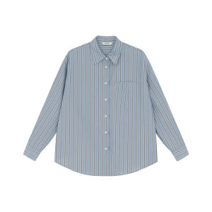 Contrast Color Blue White Stripe Long Sleeve Shirt Slim Fit Casual