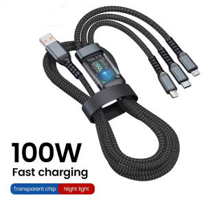 3-in-1 100W Fast Charging Cable 6A Multi USB Cord with Type C/Micro/IP Ports Transparent Fast Charge Cable for iPhone 15 Samsu