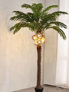 Artificial Coconut Tree Floor Lamp with Coconut Shell String Lights – Decorative Lighting for Restaurants & Malls
