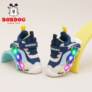 Bobdog Fleece Lined Flashing Light Shoes for Baby Boys Girls Autumn Winter Toddler Step Learning Shoes Low Cut Anti Slip EVA Sole