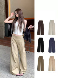Khaki High Waist Straight Leg Casual Pants Womens Winter Loose Wide Leg Floor Length Trousers Comfortable Casual Trousers