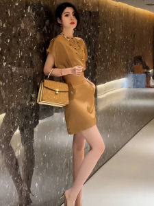 SHANGSHA | Autumn Stylish Elegance Kaki Color Slim Dress