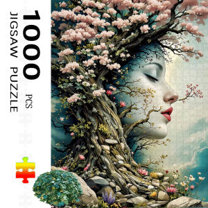 1000pcs Adult Jigsaw Puzzle - Serene Cherry Blossoms & Face Tree Design Vibrant Colors Nature-Inspired Artwork Brain Challe
