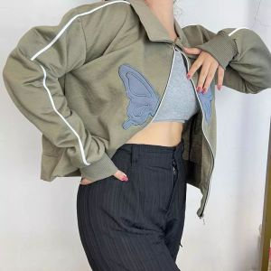 JAKET CROPE BORDIER BUTTERFLY JAKET ZIPER CROP WANITA