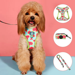 3Pcs/SetWatermelon Love High Quality Dog Harnes Leash With Poop Bag Holder Set Soft Breathable Lining