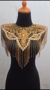 Hiasan Dada Aksesoris Gaun/Kebaya Renda Bordir Aplikasi Payet Motif Teratai Melati