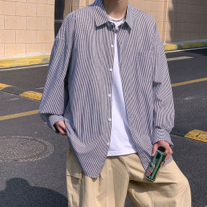 Light Blue Series Stripes Shirt Boys Summer Sunshine Clean Boys Wear American Cheanfit Baggy Coat